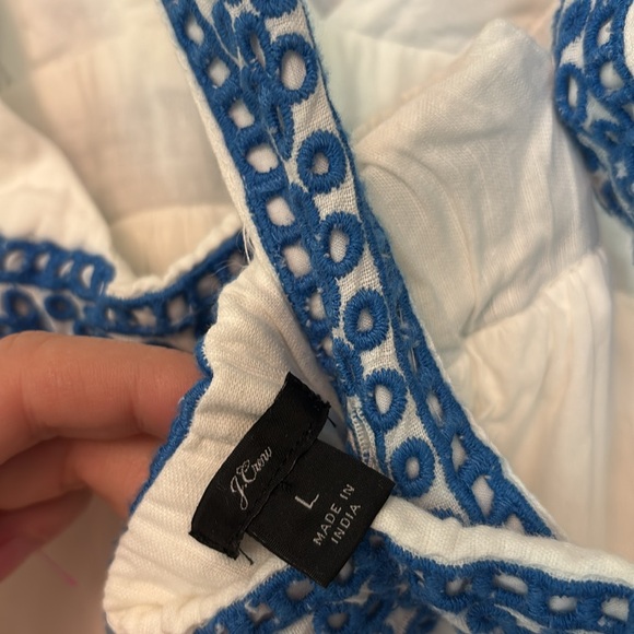 JCREW WOMENS MAXI LENGTH LINEN COTTON BLEND PLUNGE V NECK DRESS WHITE BLUE LARGE - Picture 10 of 10